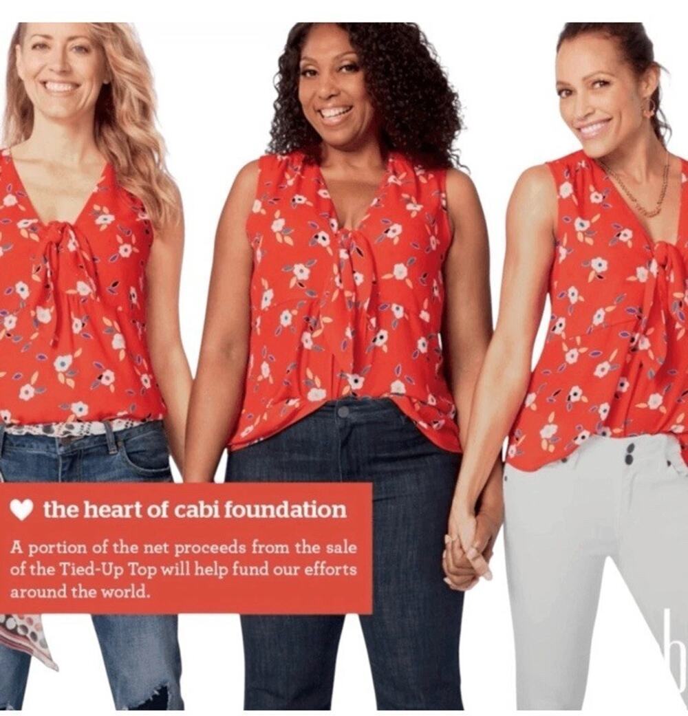 CABI Women’s Red Floral Sleeveless Tied-Up Top Size Medium Style #5734